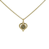 Gold necklace with heart pendant, stone and zircons