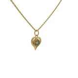 Gold necklace with heart pendant, stone and zircons