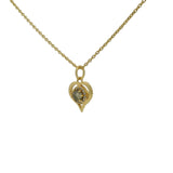Gold necklace with heart pendant, stone and zircons