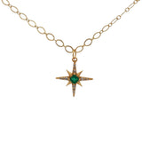 Collier doré étoile des vents onyx verte et zircons 42 cm