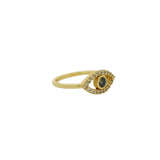 Bague dorée oeil ajouré zircons et labradorite