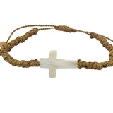 Bracelet cordon doré avec croix en nacre