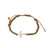 Bracelet cordon doré avec croix en nacre