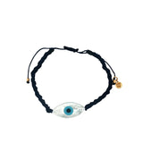 Navy blue cord bracelet with mother-of-pearl eye