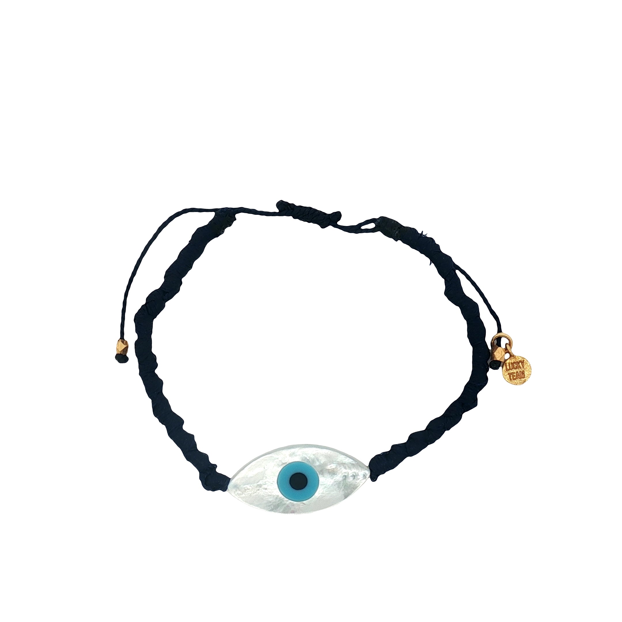 Navy blue cord bracelet with mother-of-pearl eye