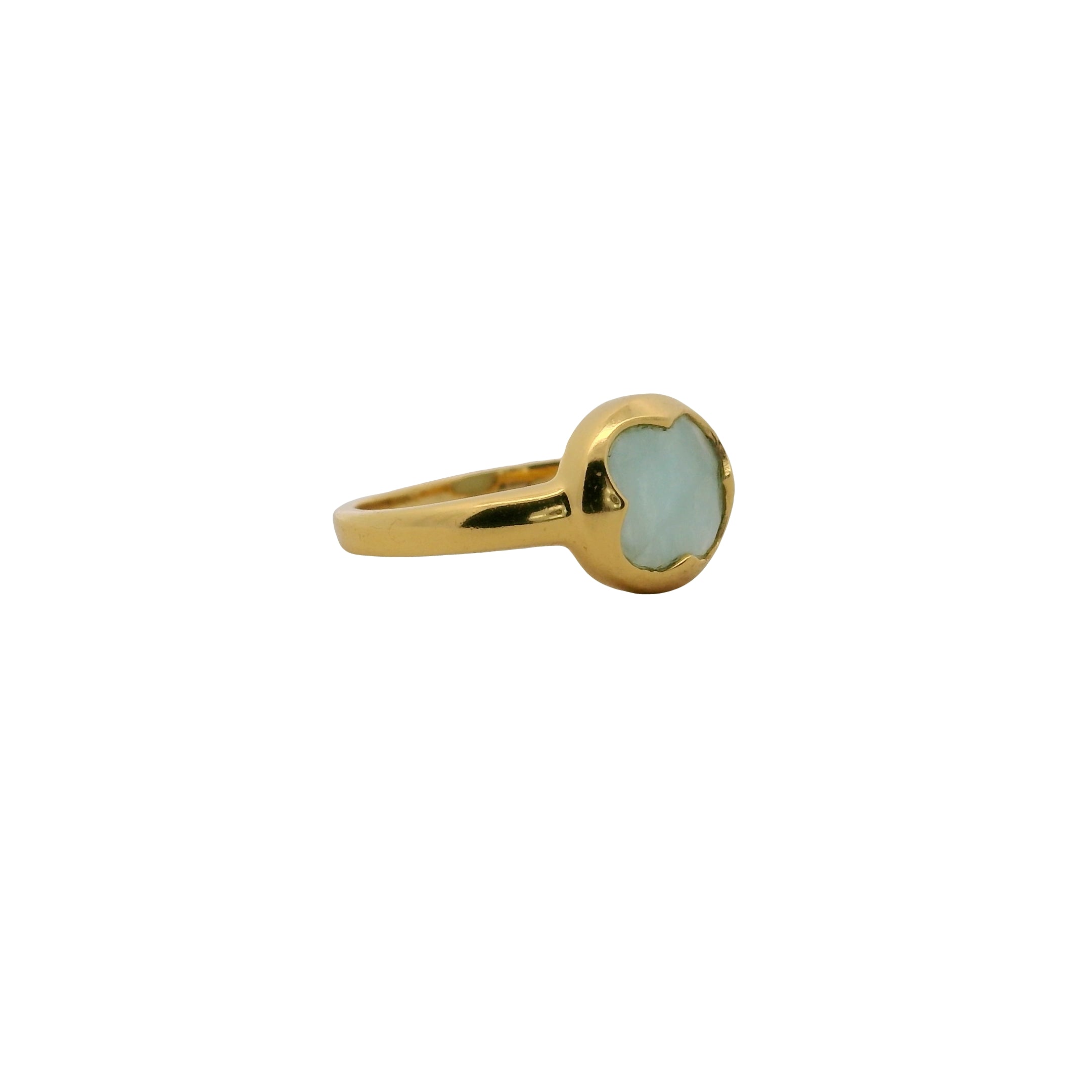 Bague doré trèfle en amazonite