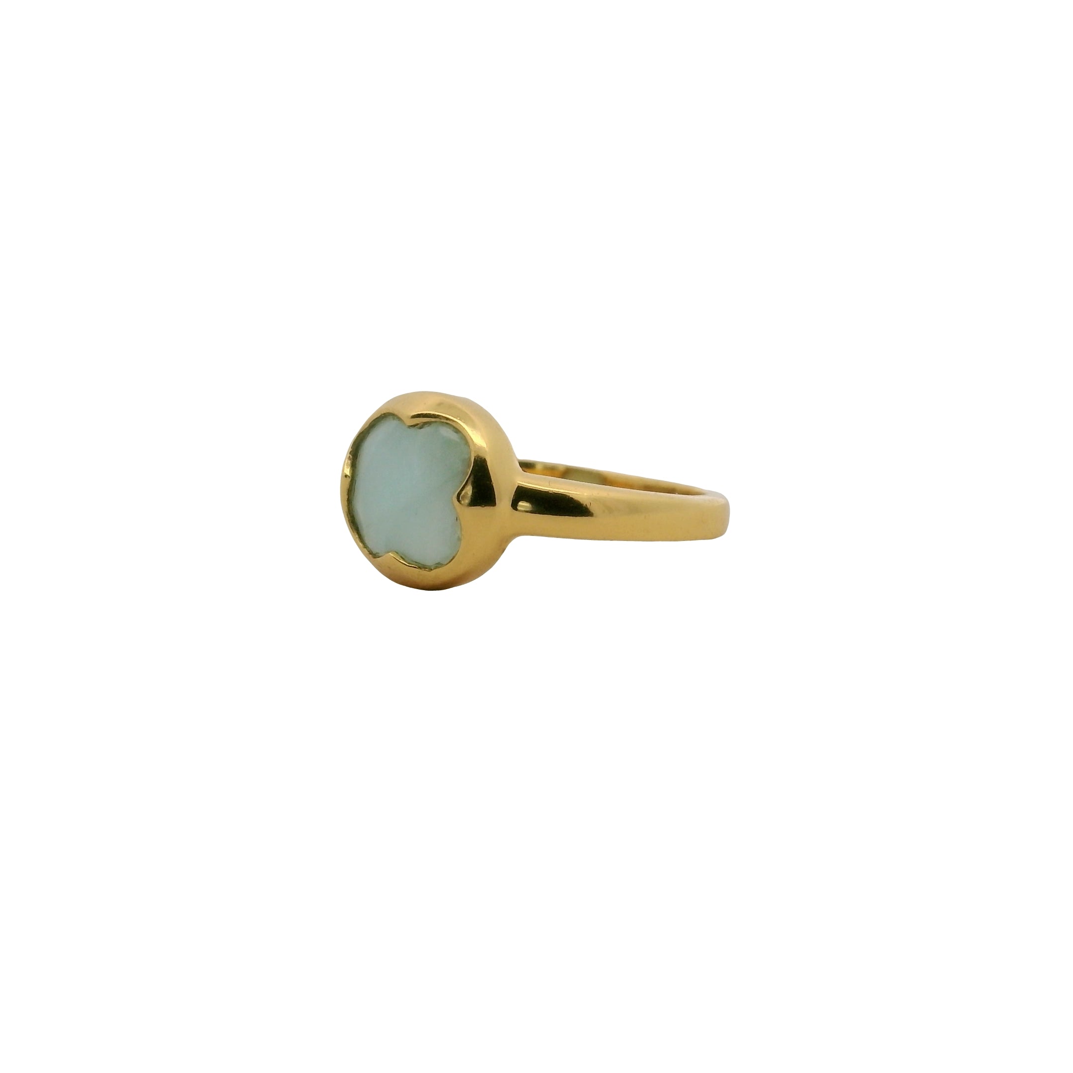 Bague doré trèfle en amazonite