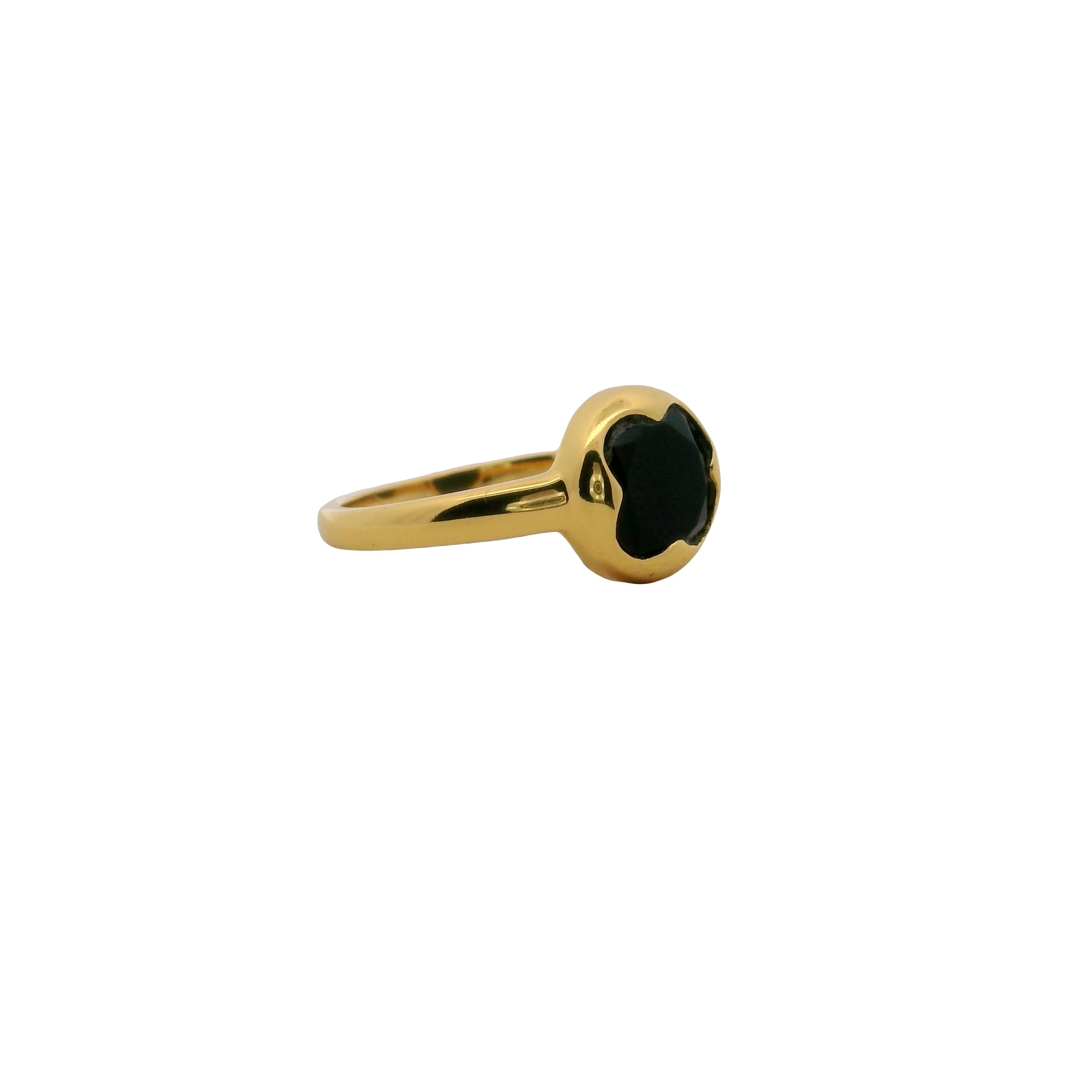 Bague doré trèfle en onyx noire