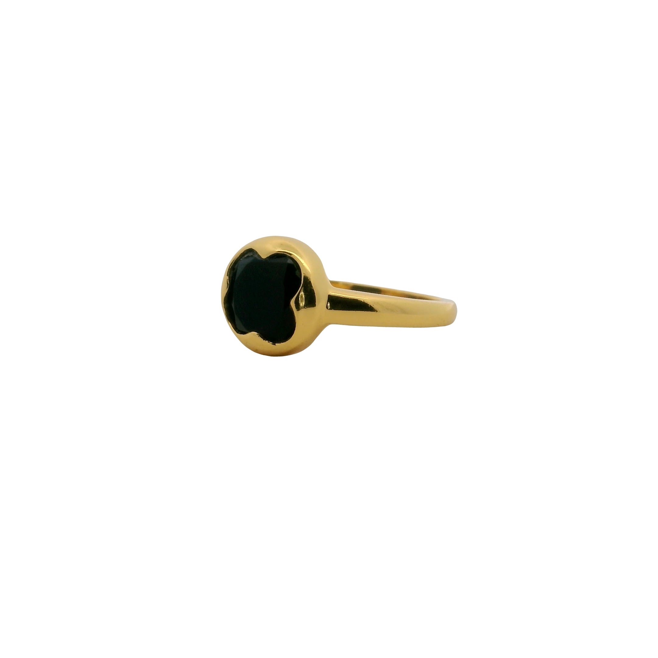 Bague doré trèfle en onyx noire