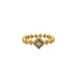 Bague dorée anneau carrés zircons et pierre