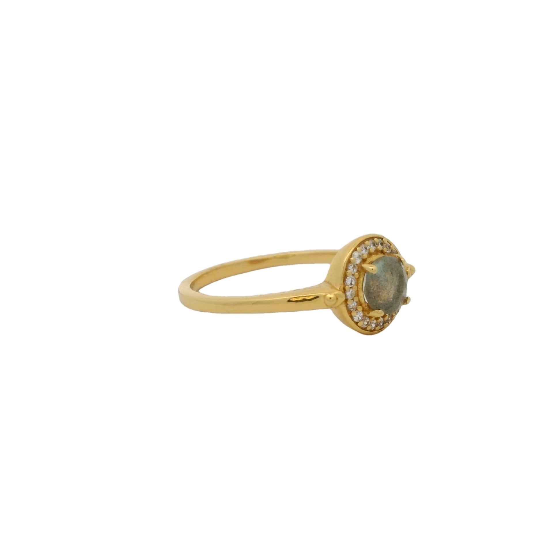 Bague dorée pierre ronde et zircons