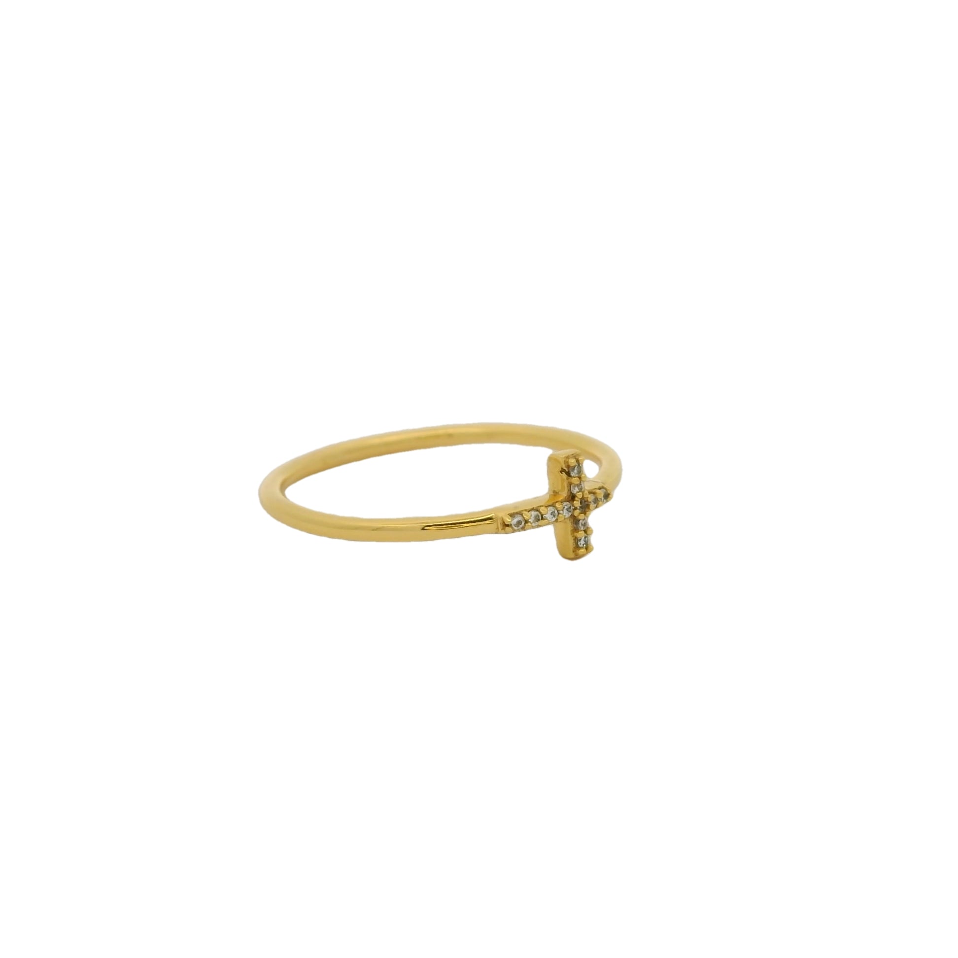 Bague dorée et petite croix zircons