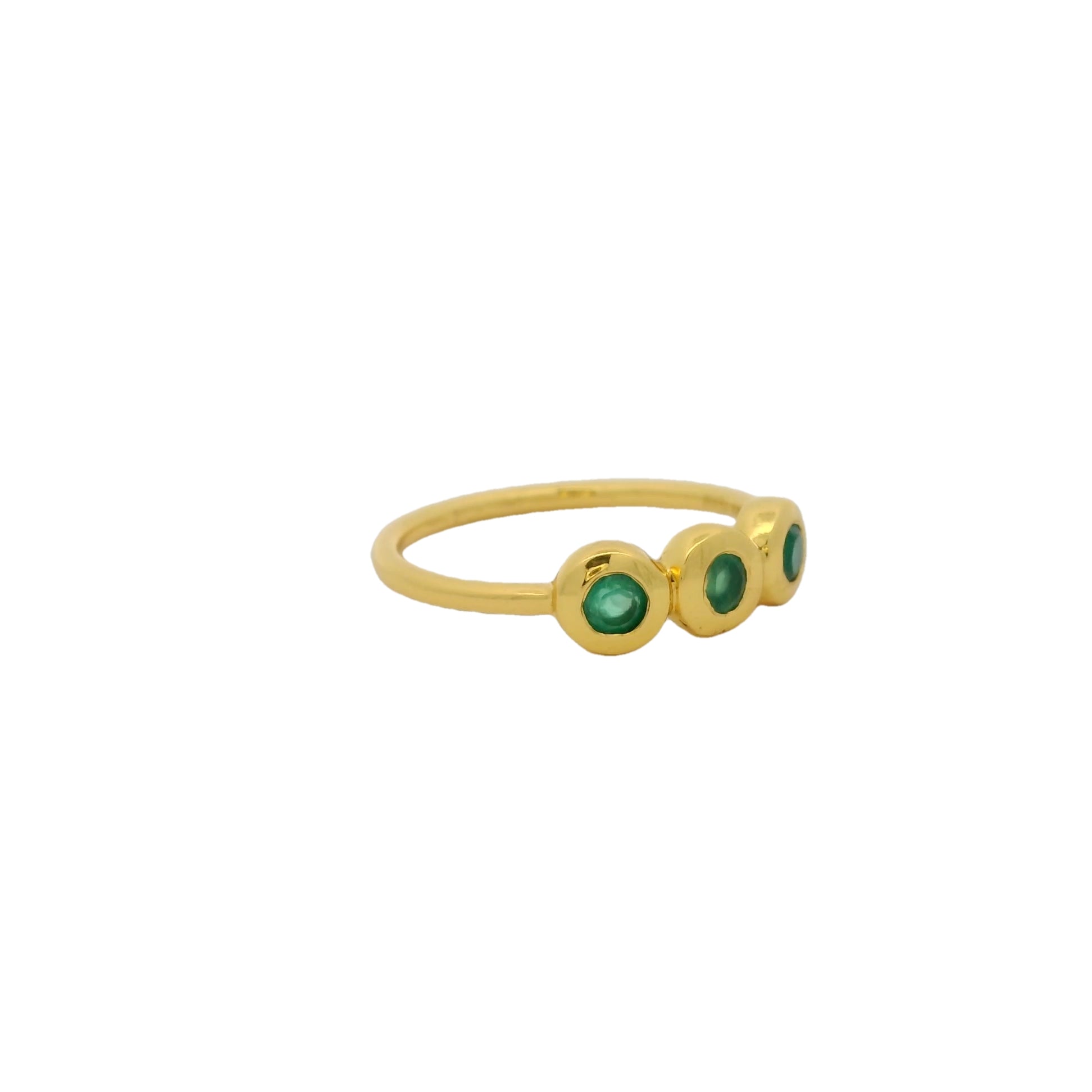 Bague dorée trilogie d'onyx verte