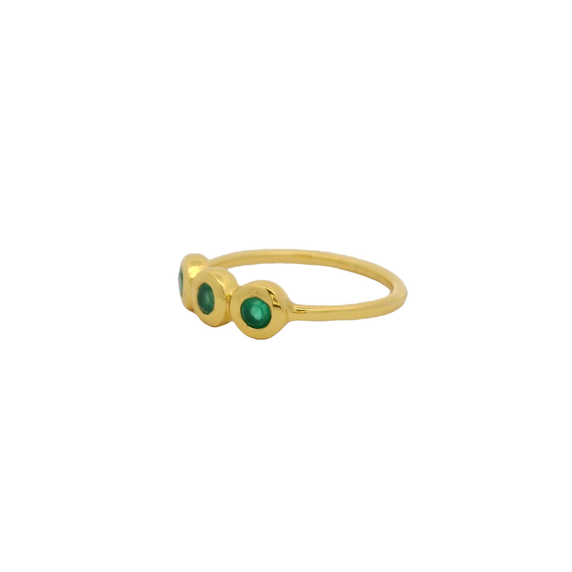 Bague dorée trilogie d'onyx verte