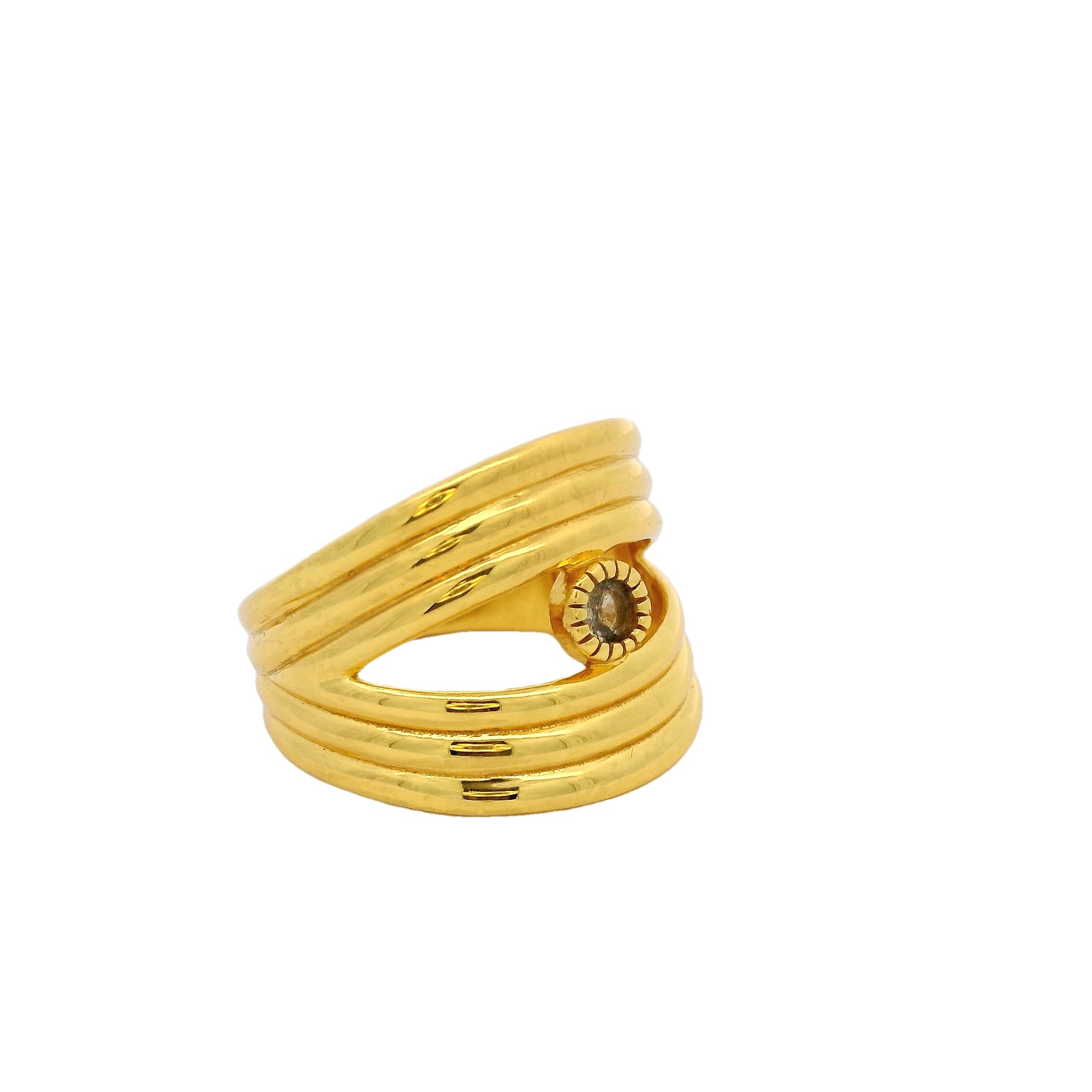 XL openwork gold ring with small natural stone