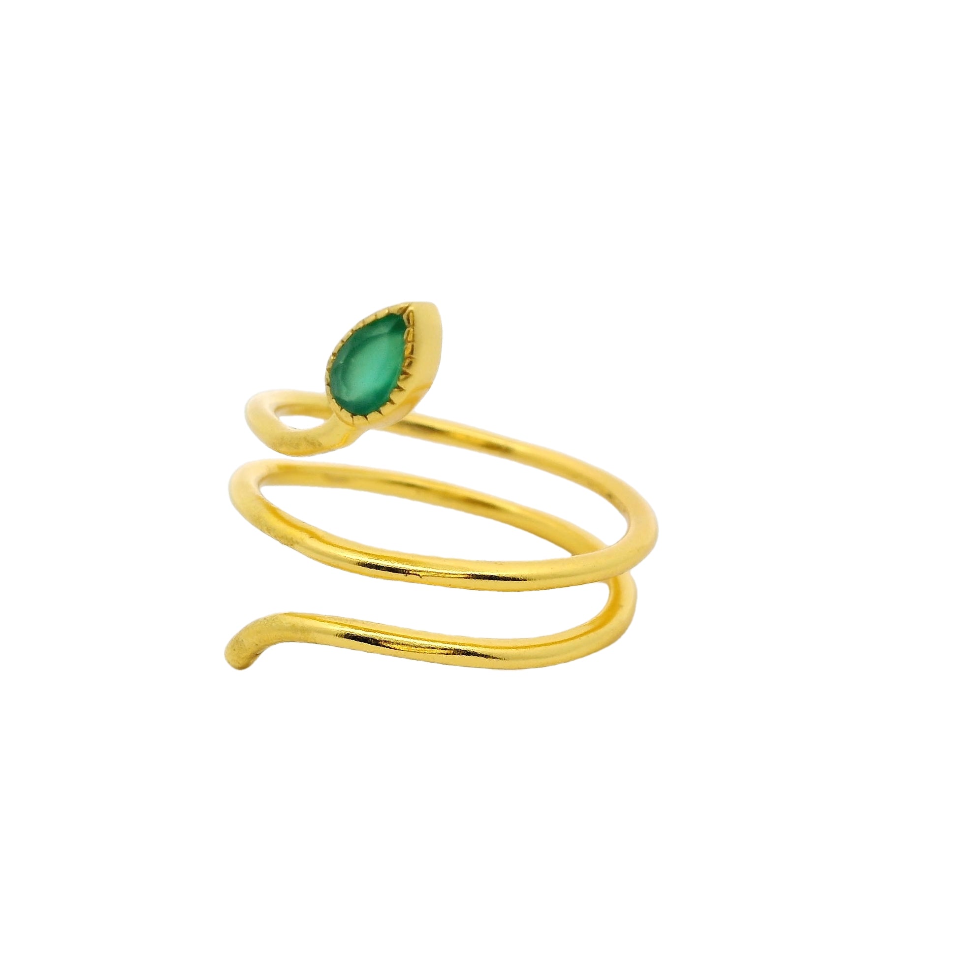 Bague dorée serpent et onyx verte