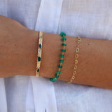 Bracelet doré disques en onyx verte