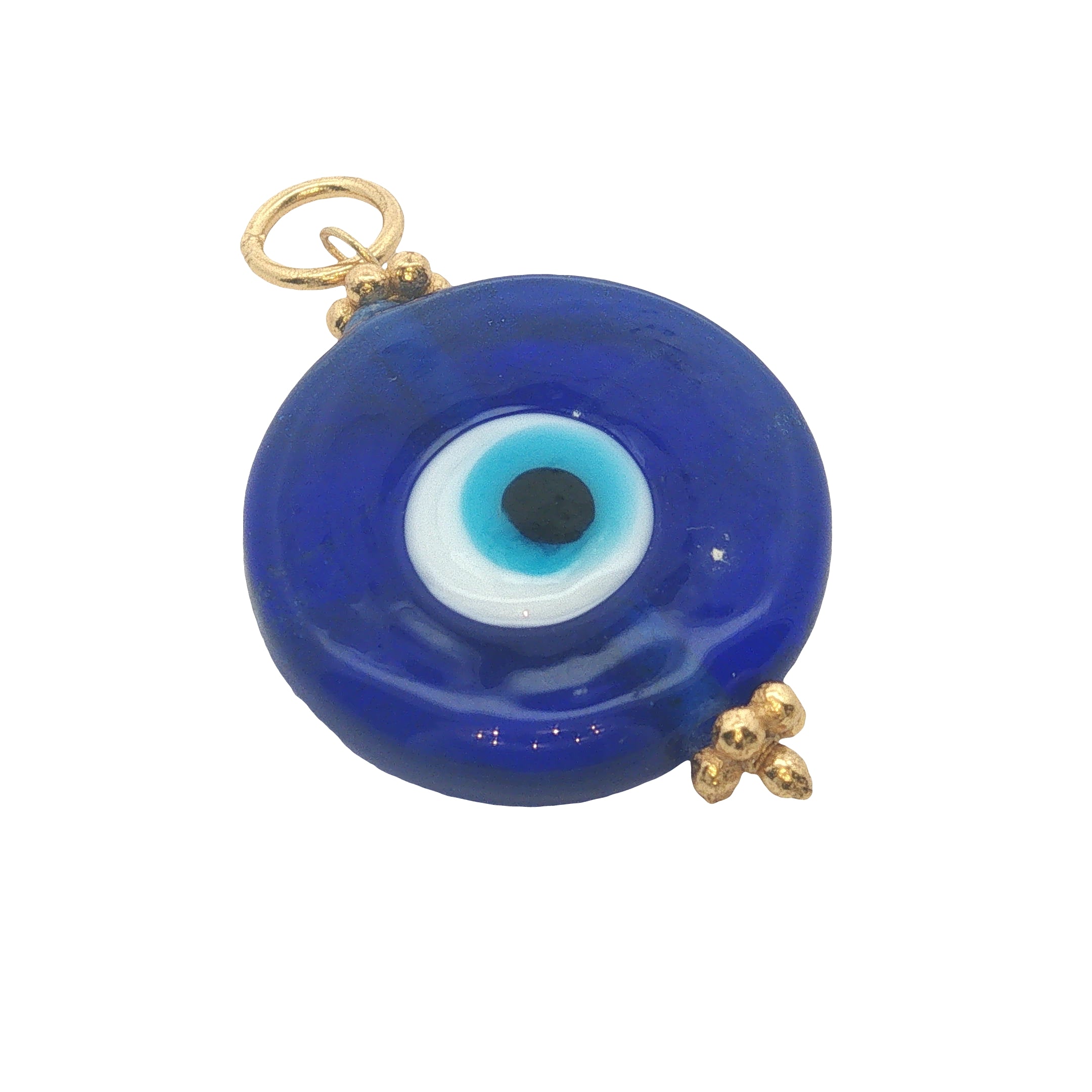 Charms doré oeil bleu en pâte de verre soufflé et couronnes dorées