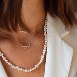 Collier doré barre en zircons avec pampilles 42 cm