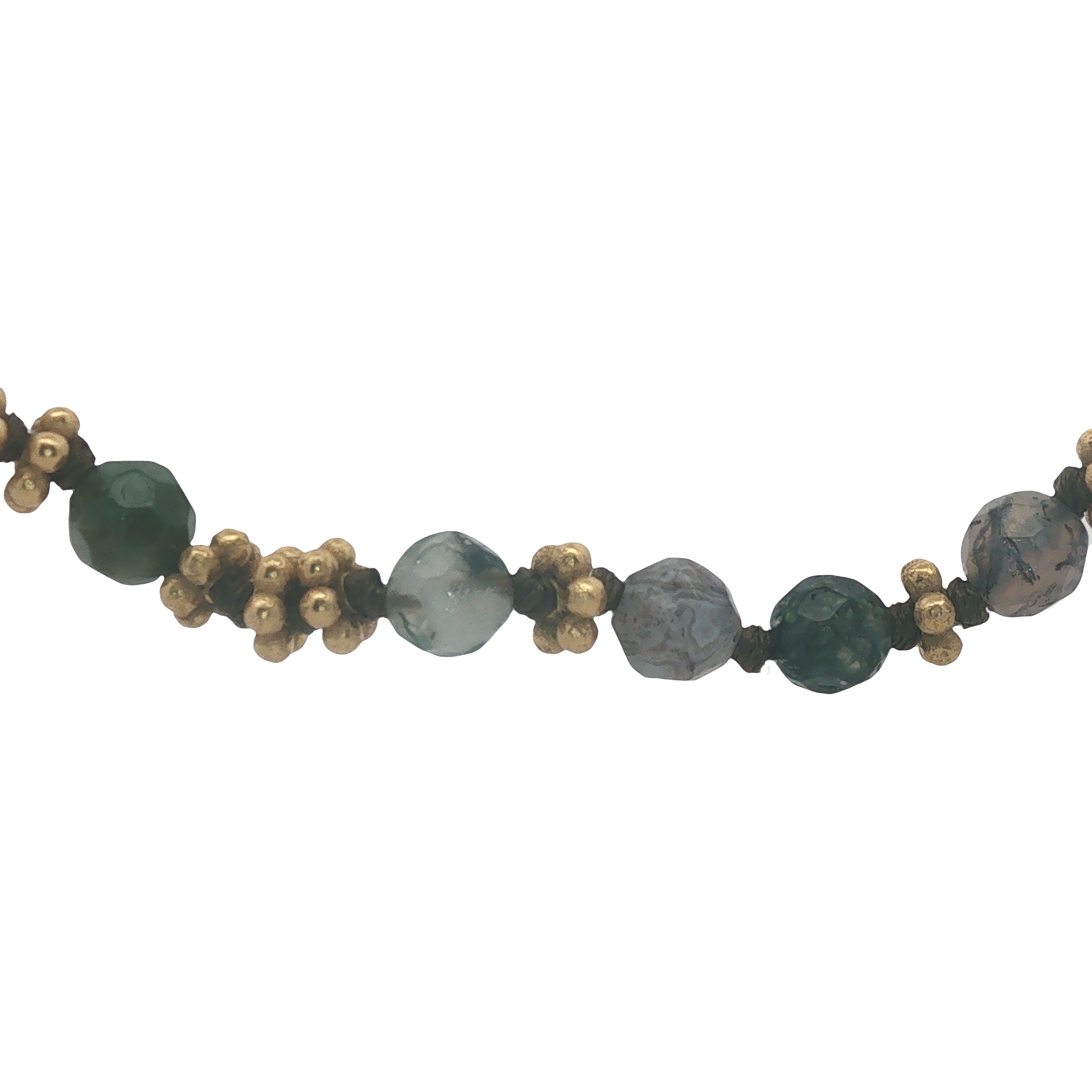 Collier doré perles grises, couronnes dorées et noeuds gris 42 cm