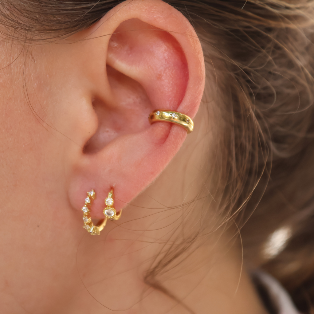 Mini créole dorée trilogie zircons blancs