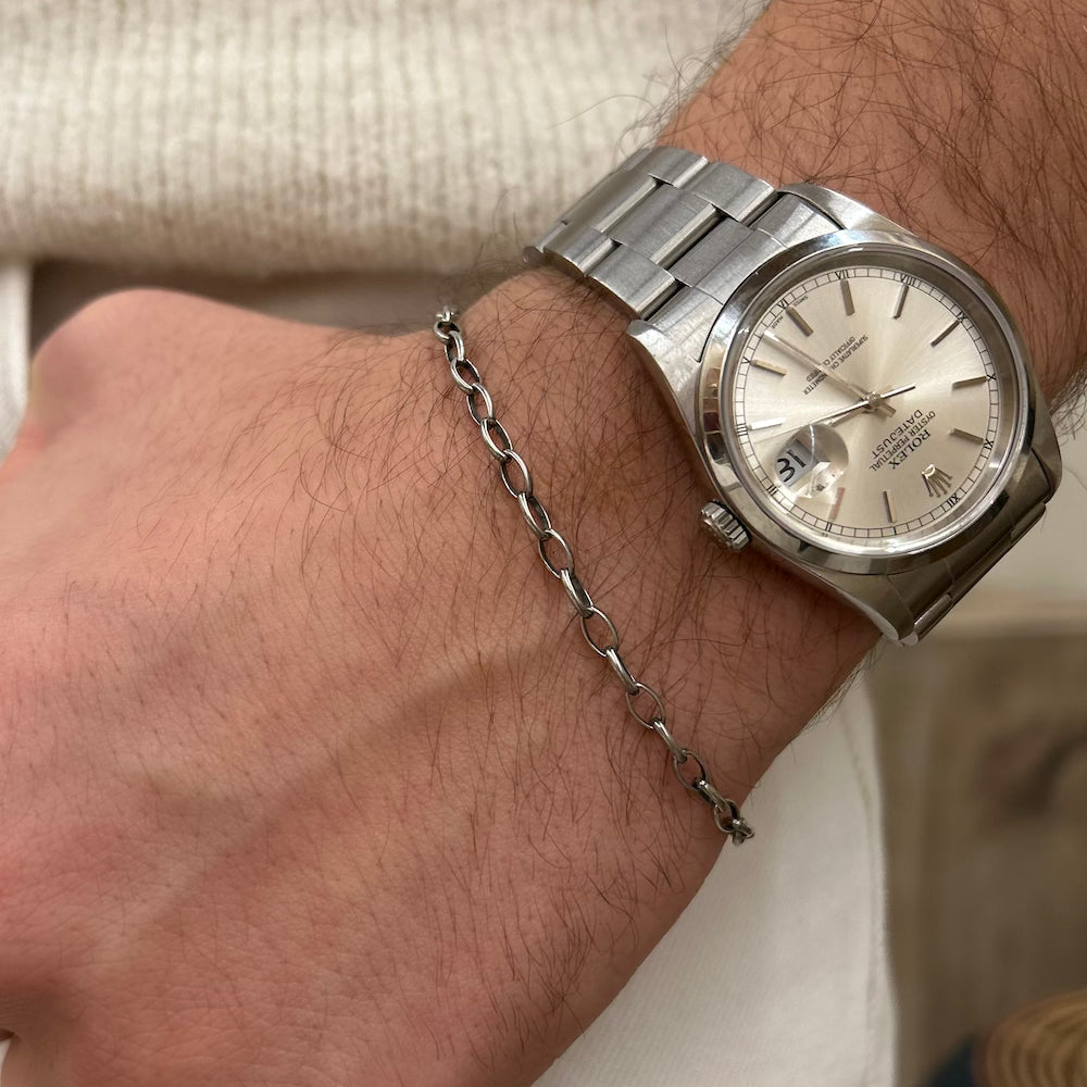 Bracelet homme argent 925 oxydé mate maille jaseron ovale