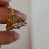 Collier doré pyramide zircons et onyx verte 42 cm