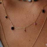 Collier doré maille rectangle pampilles tourmaline 46cm