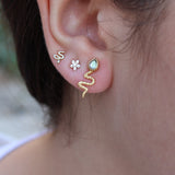 Boucles d'oreilles dorées puces serpent avec labradorite