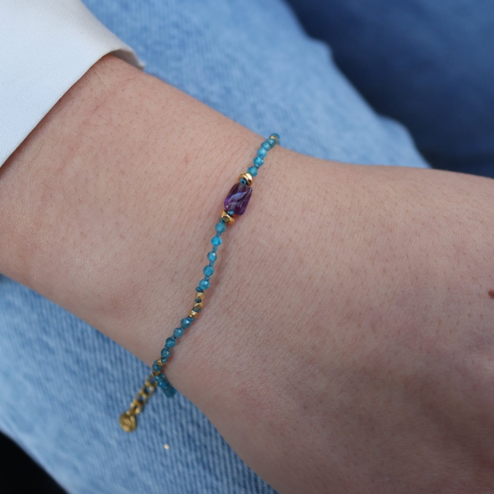 Bracelet doré Amethyste et Apatite avec disques