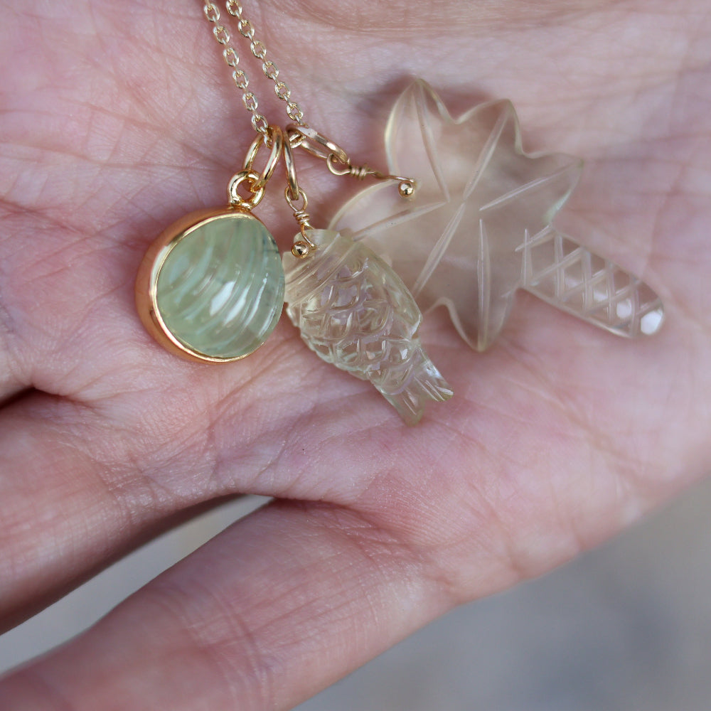 Collier doré poisson taillé en quartz citron 42 cm