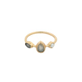 Bague Gipsy dorée labradorite, pierre de lune et perle de culture