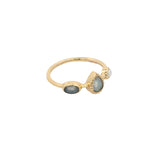 Bague Gipsy dorée labradorite, pierre de lune et perle de culture