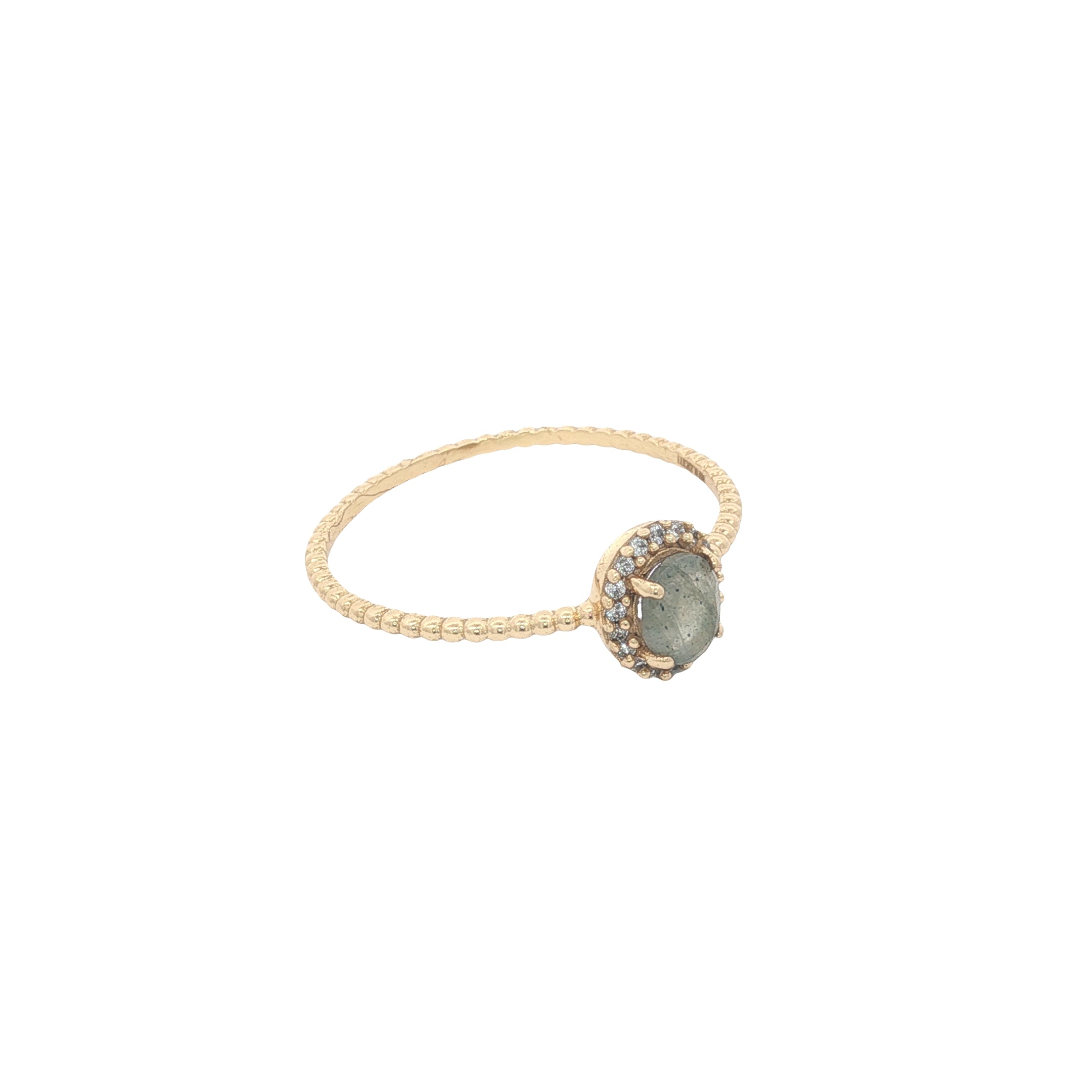Bague dorée solitaire labradorite et zircons