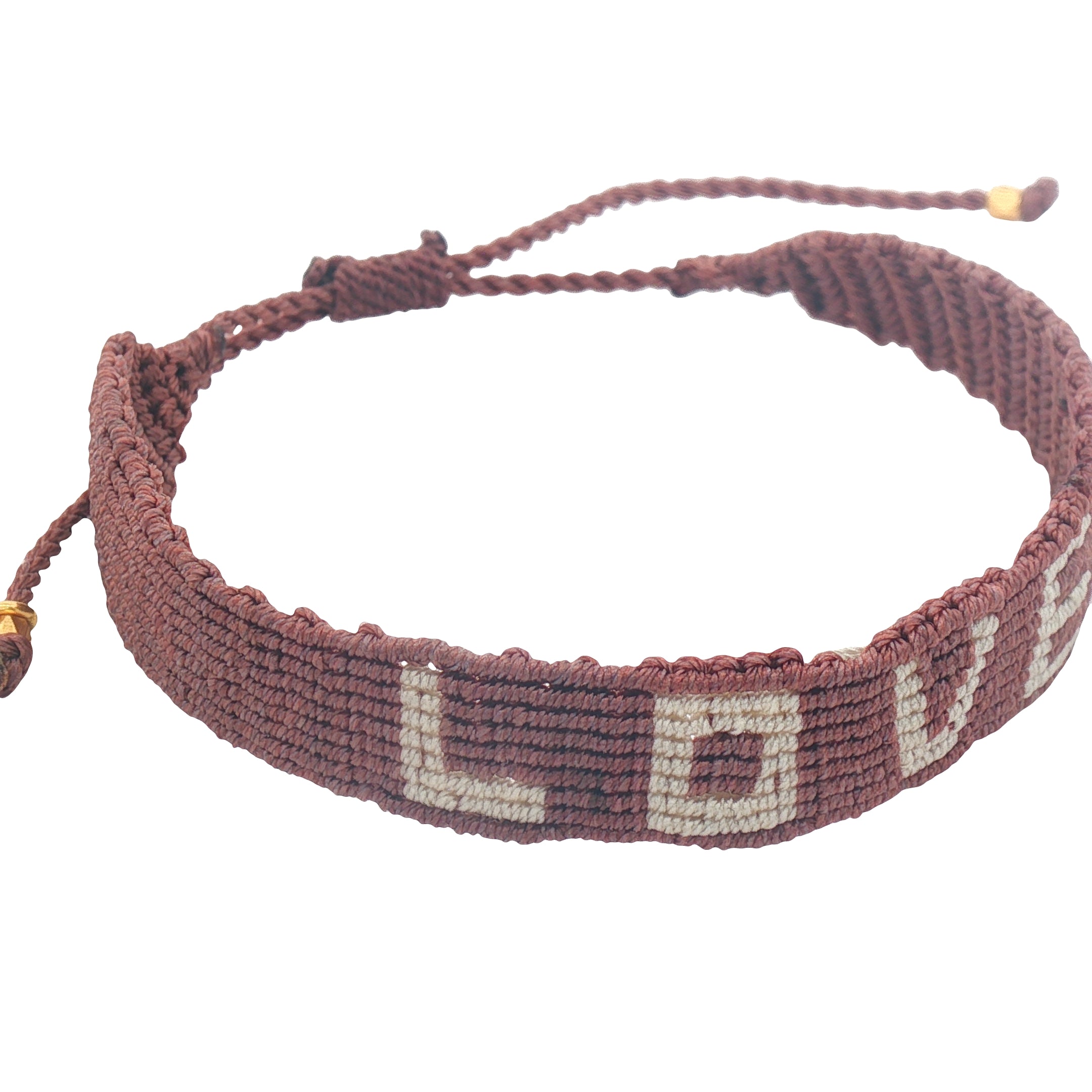 Bracelet brésiien doré fil tissé marron et crème "love"