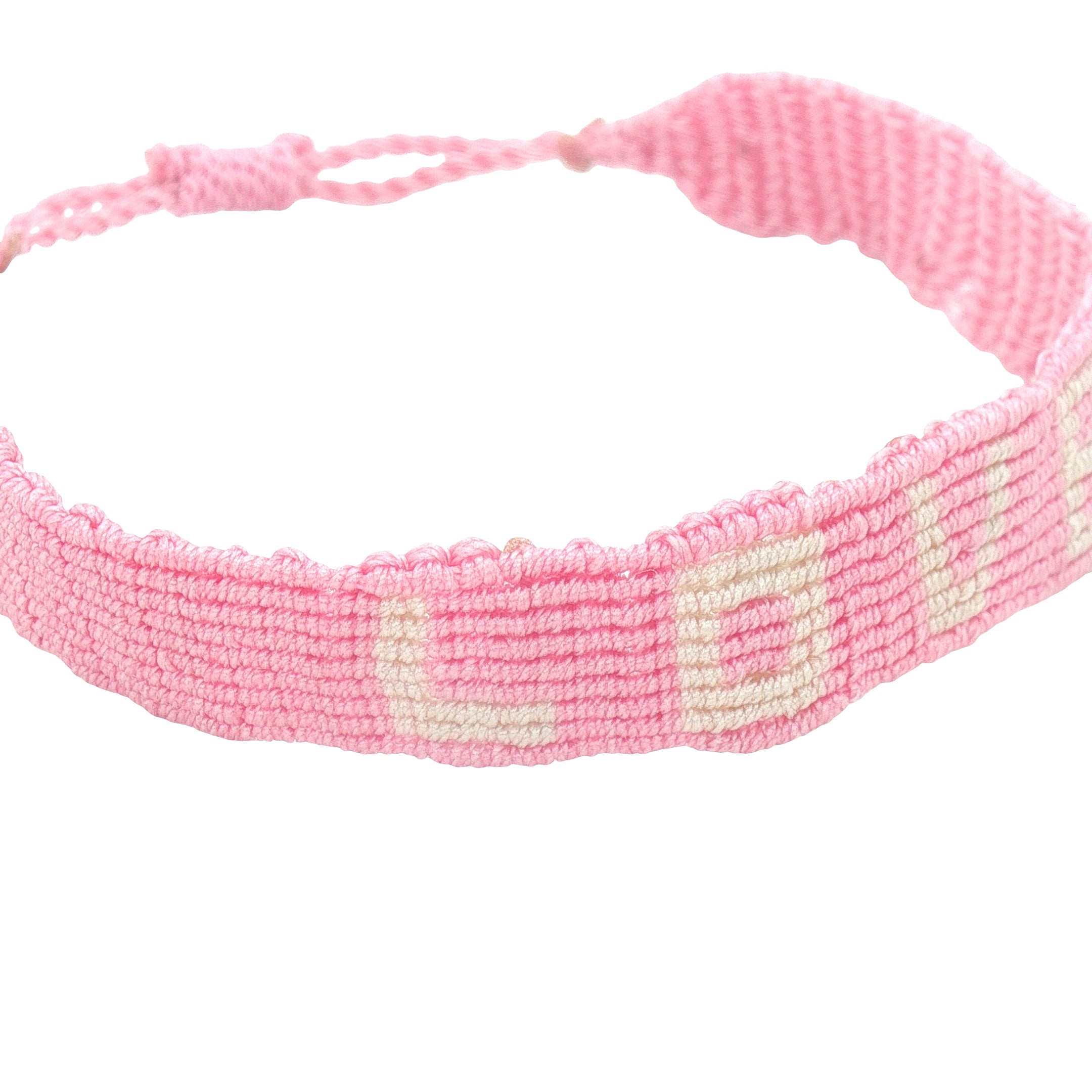 Bracelet brésilien doré fil tissé rose et crème "love"