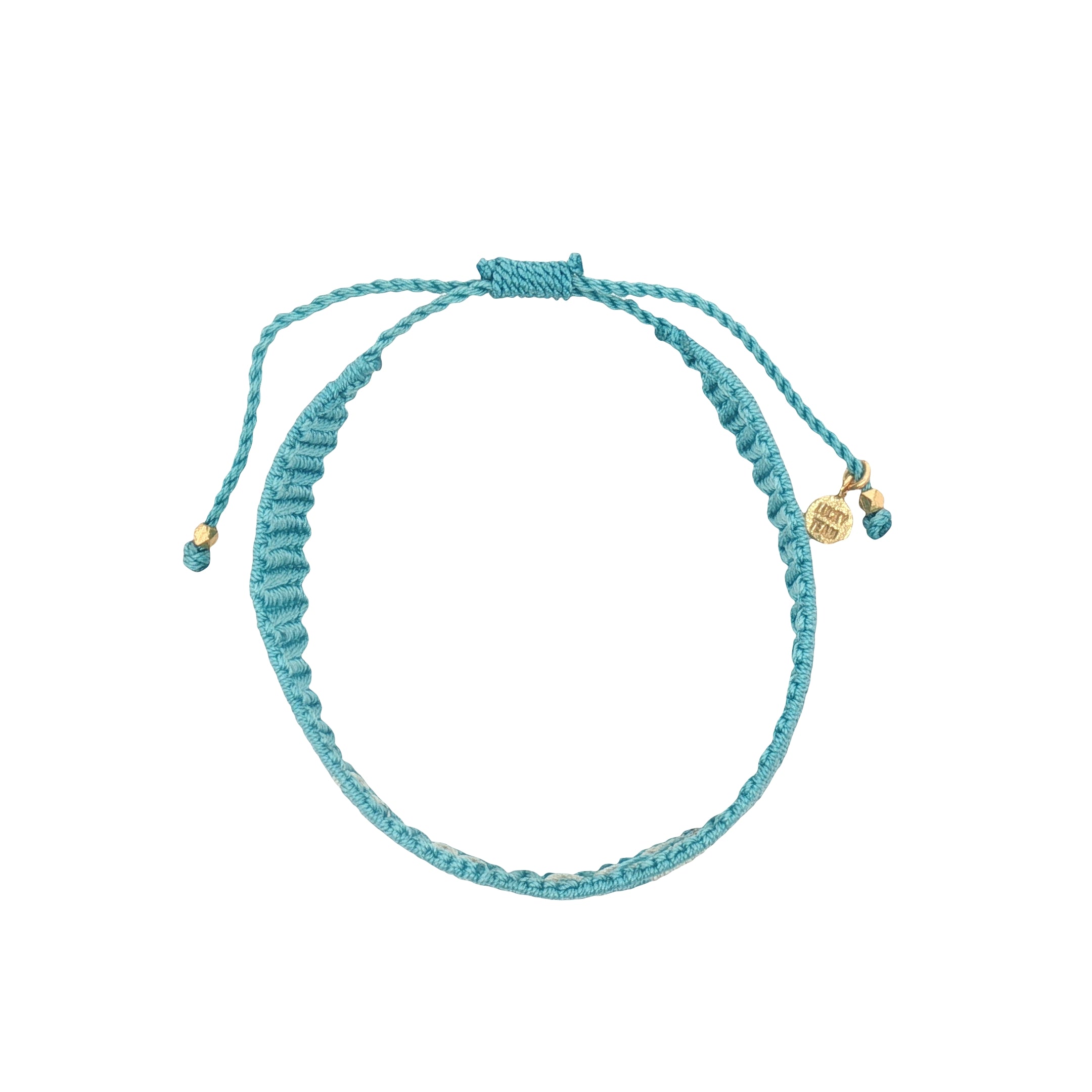 Bracelet brésilien doré fil tissé bleu et crème "love"