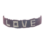 Bracelet brésilien doré fil tissé marron foncé et crème "love"