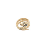 Bague dorée serpent enroulé labradorite et zircons
