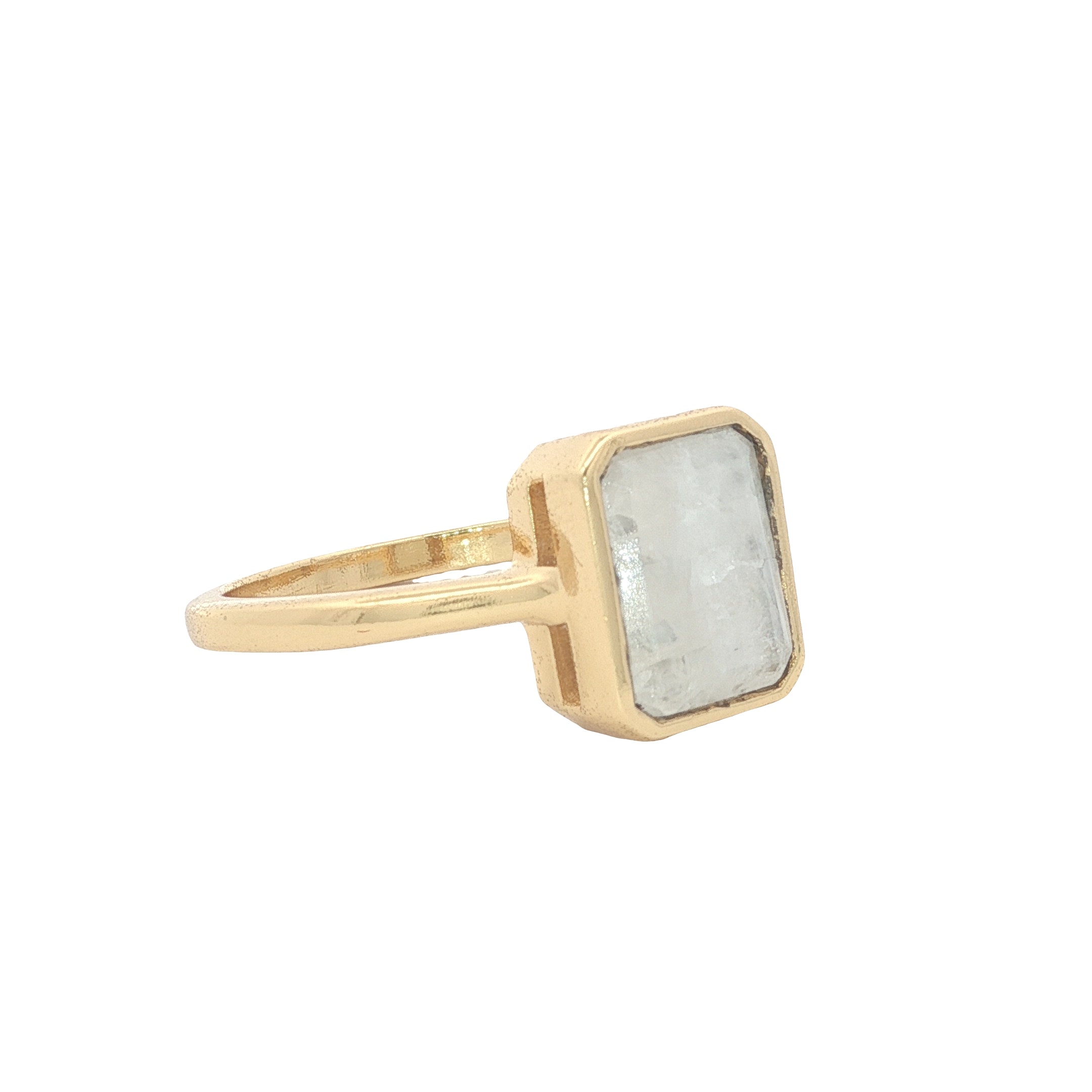 Bague dorée pierre de lune rectangle
