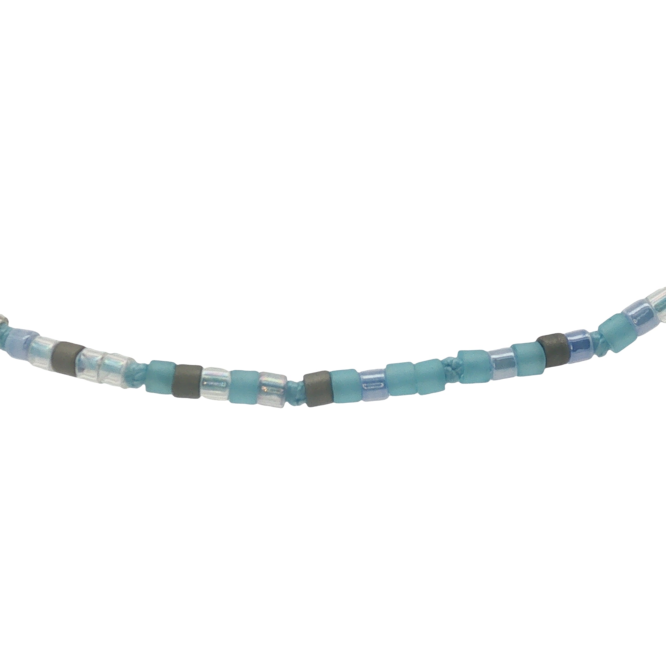 Collier doré perles Miyuki bleu ciel et grises 38 cm