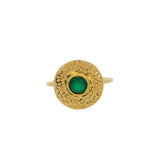 Hammered round gold ring with stone
