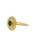 Hammered round gold ring with stone