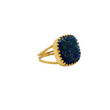 Bague dorée double anneau et pierre carrée