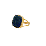 Bague dorée double anneau et pierre carrée