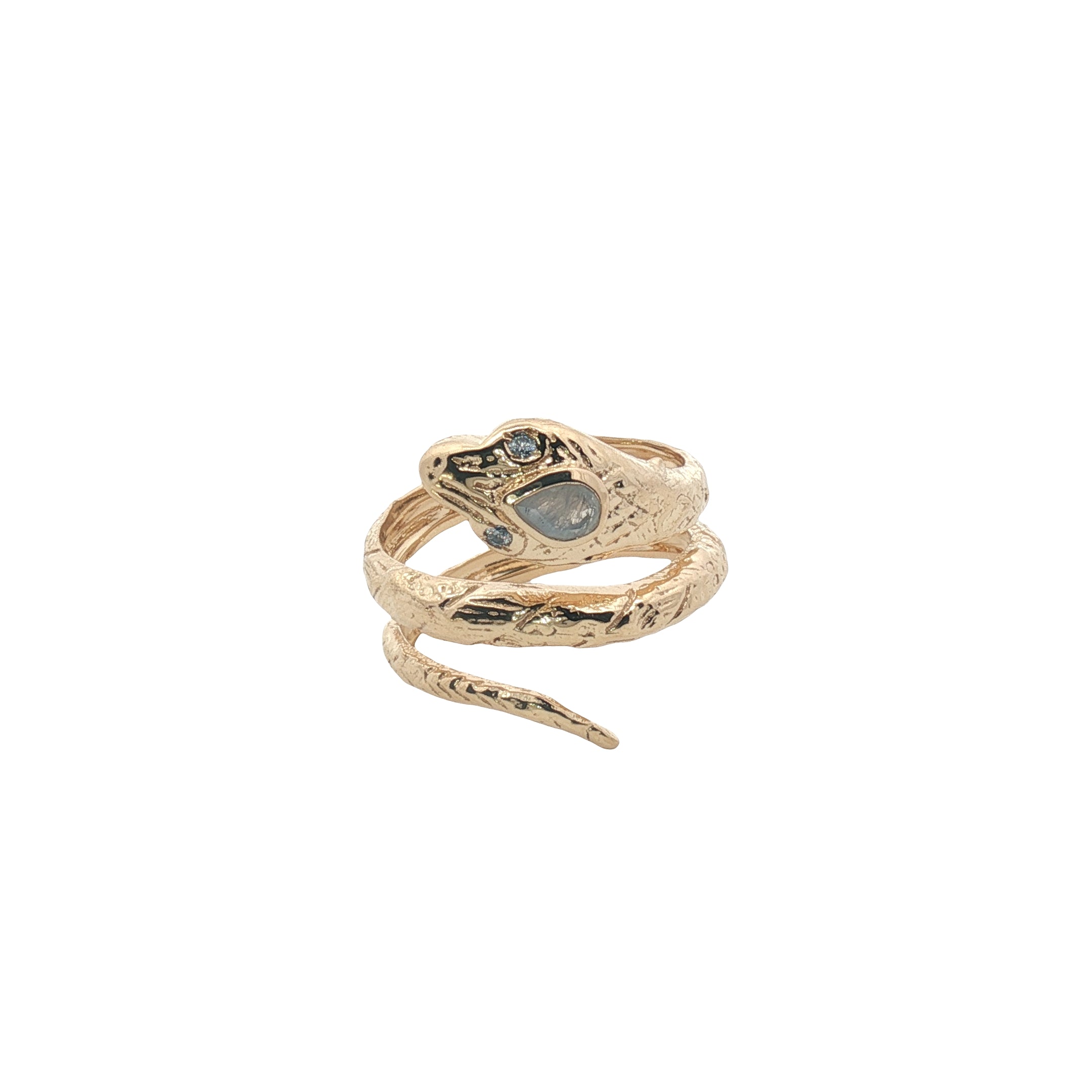 Bague dorée serpent pierre de lune et zircons