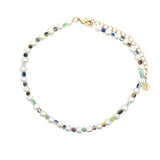 Chaine de cheville dorée en perles de culture et perles colorées