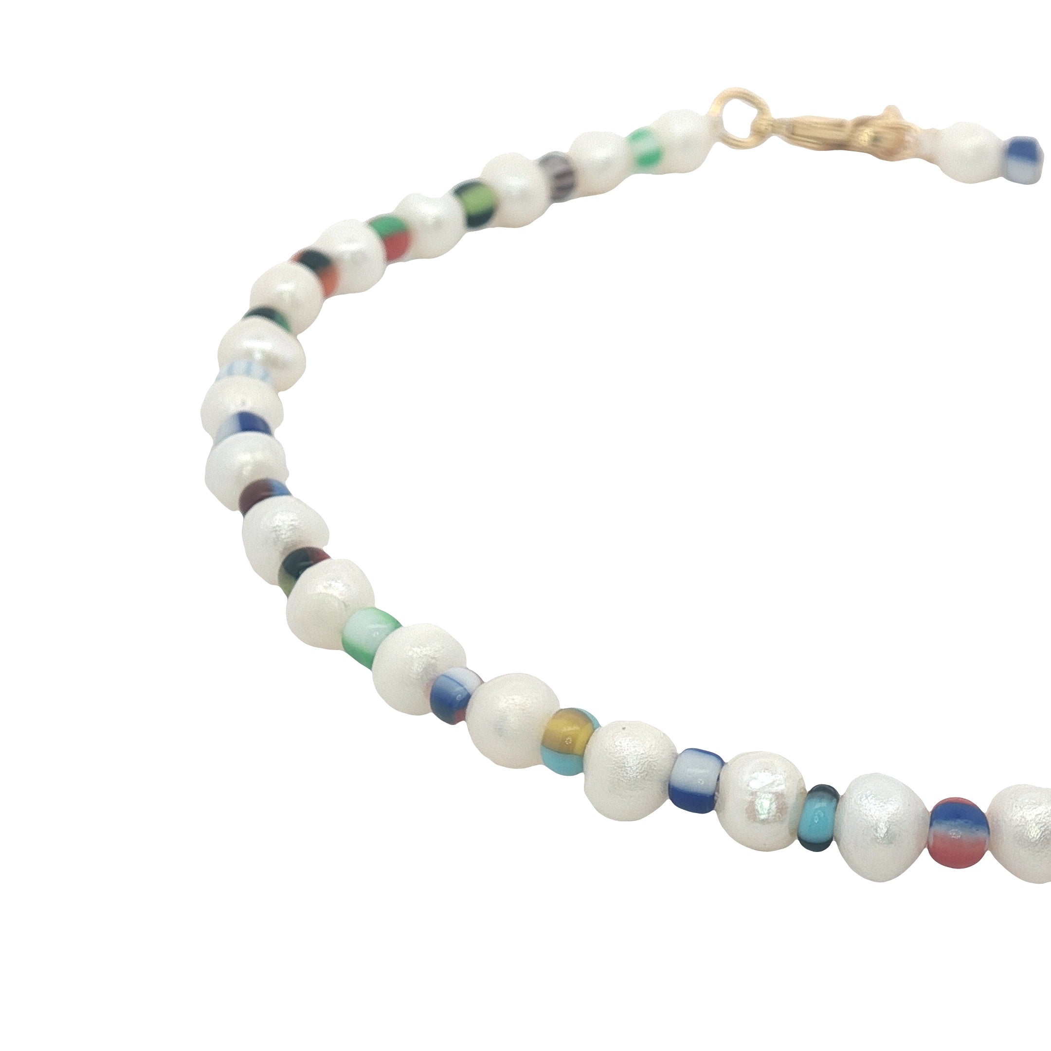 Chaine de cheville dorée en perles de culture et perles colorées