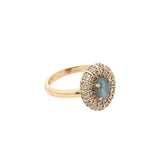 Bague dorée labradorite couronne en zircons