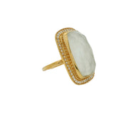 XXL gold ring with crystal stone and zircons